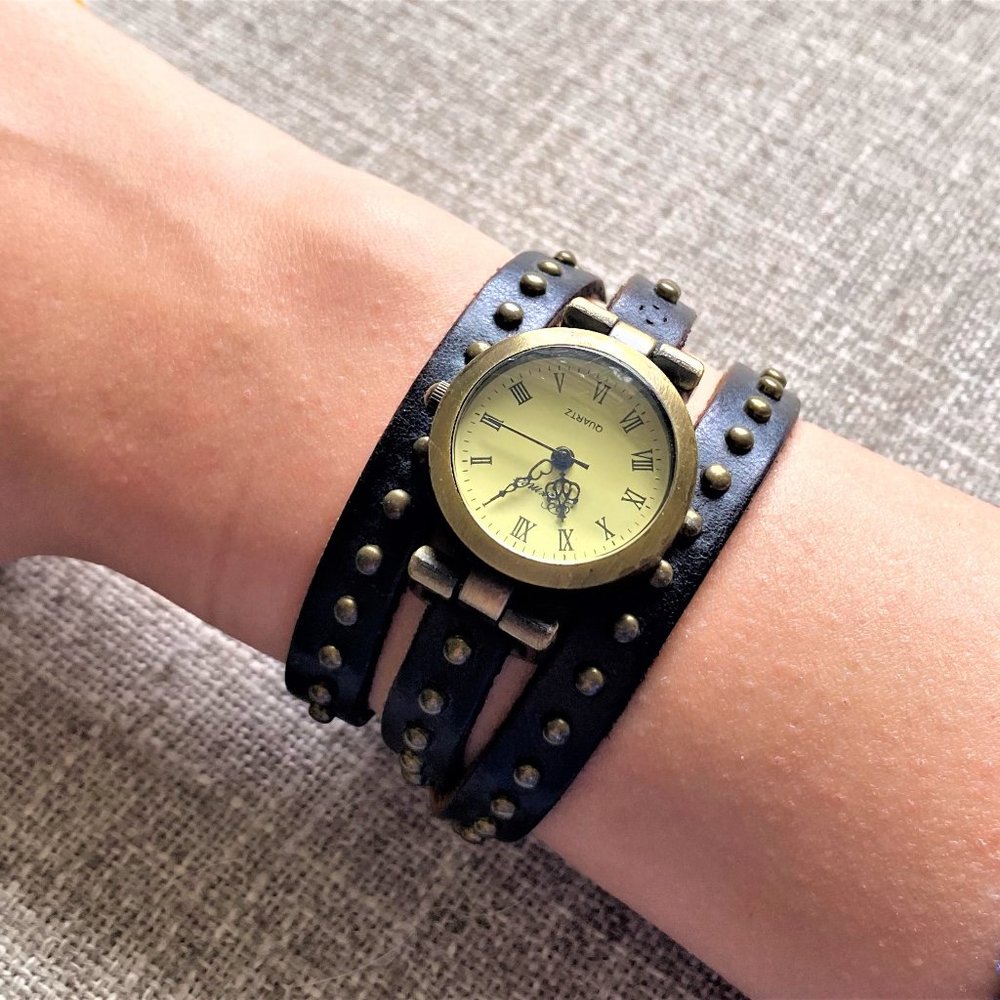Black Leather Wrap Watch